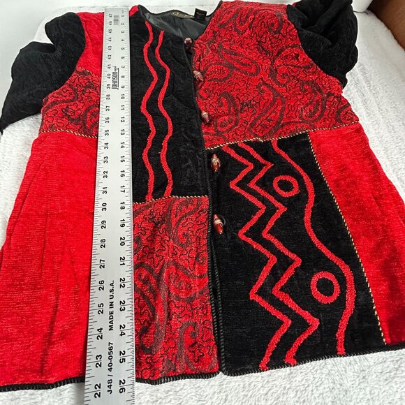 Julia Kin Womens Medium Patchwork Jacket Button-Up Black Red Paisley Art to Wear - Picture 7 of 7
